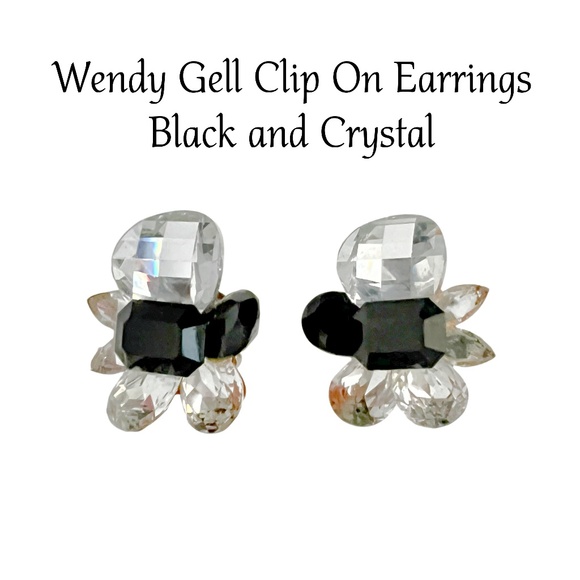 Wendy Gell Jewelry - Wendy Gell Statement Chunky Clip On Earrings Black and Clear Crystals